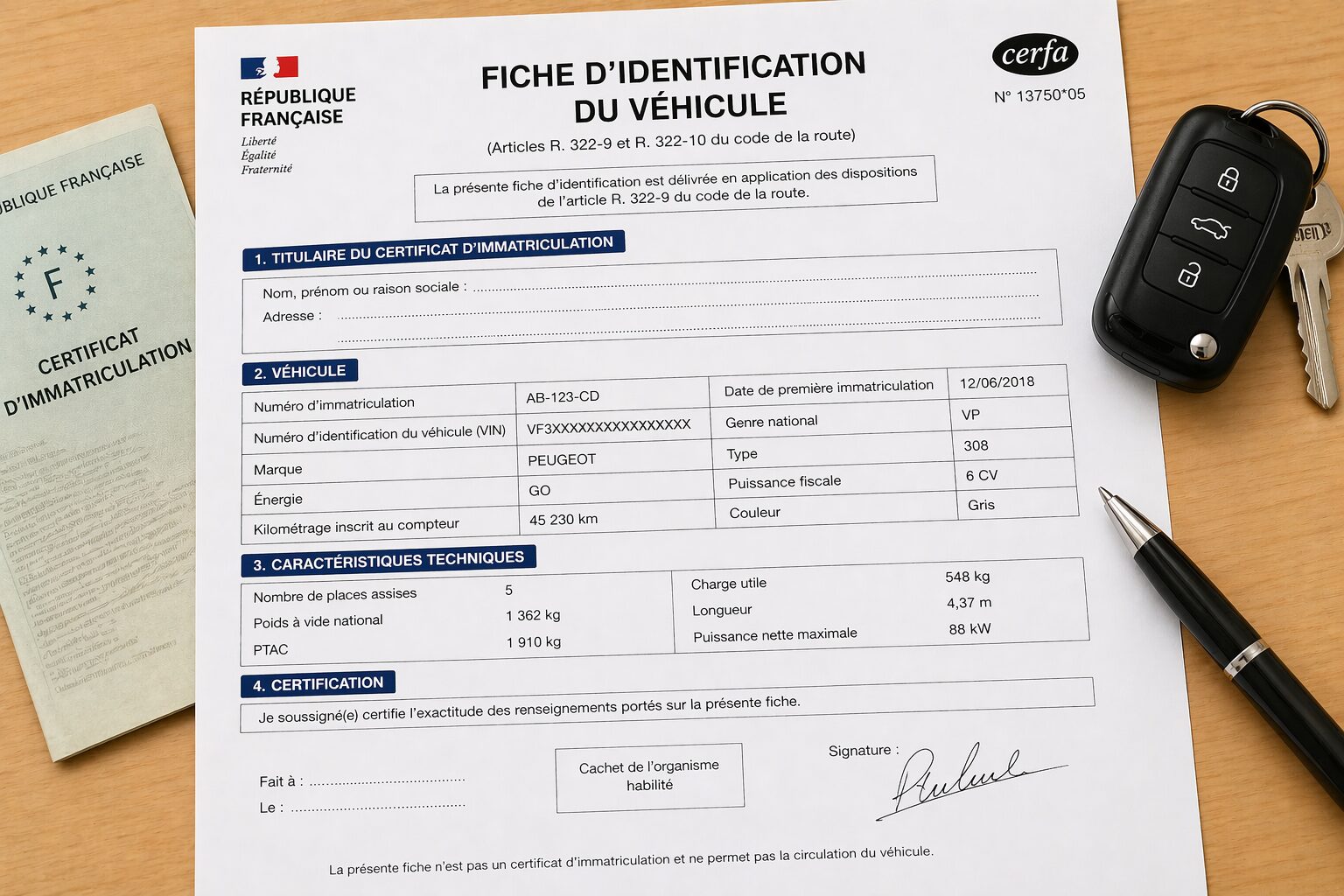 Fiche d'identification du véhicule