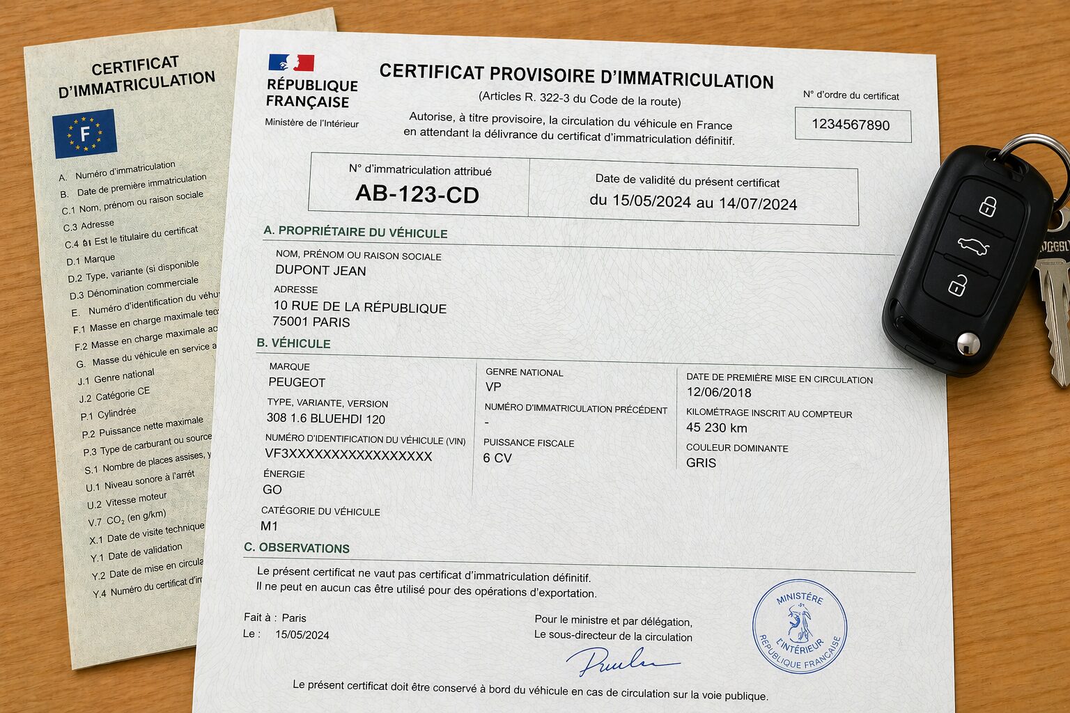 Certificat provisoire d'immatriculation
