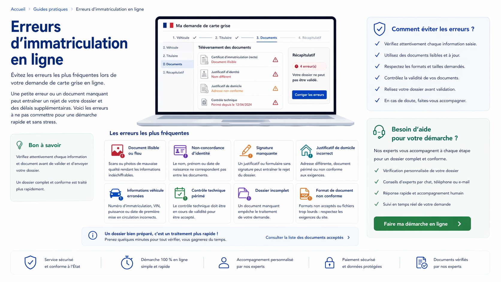 Erreurs d'immatriculation en ligne